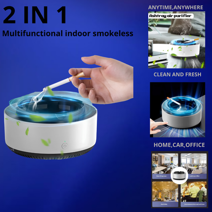 2 in 1 Multifunctional Indoor Smokeless Ashtray, 360 °Surround Suction Intelligent Air Purifier Ashtray, Indoor Household Car Intelligent Ashtray ((Grey)