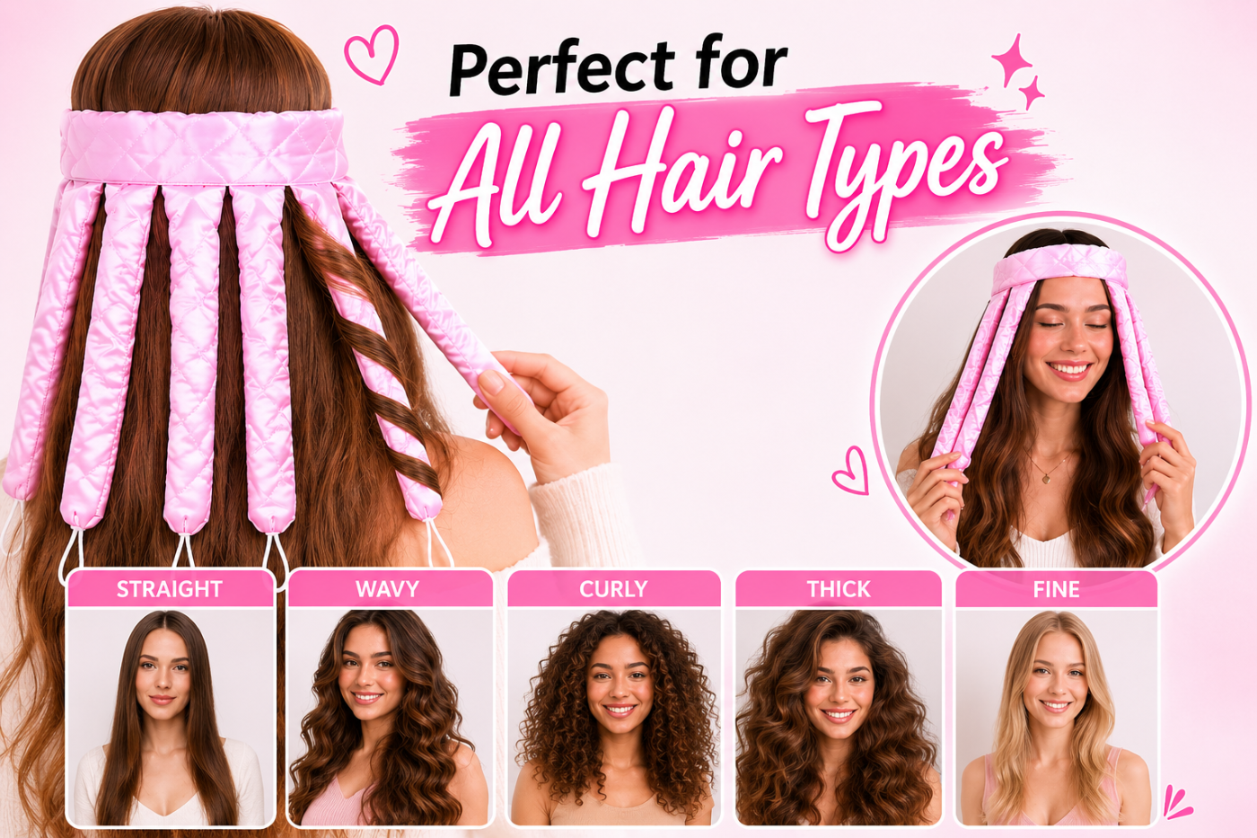 Heatless Hair Curler Silk New Upgradeed No Heat Curling Rode Headband for Long Hair Soft Hair Curls with Removeable & Adjustable To Sleep In Hair Curls